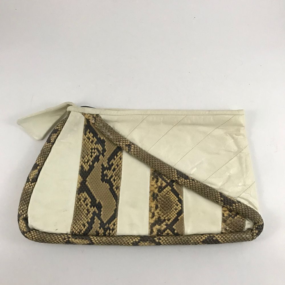 Vintage Asymmetrical White Leather/Snakeskin Bag